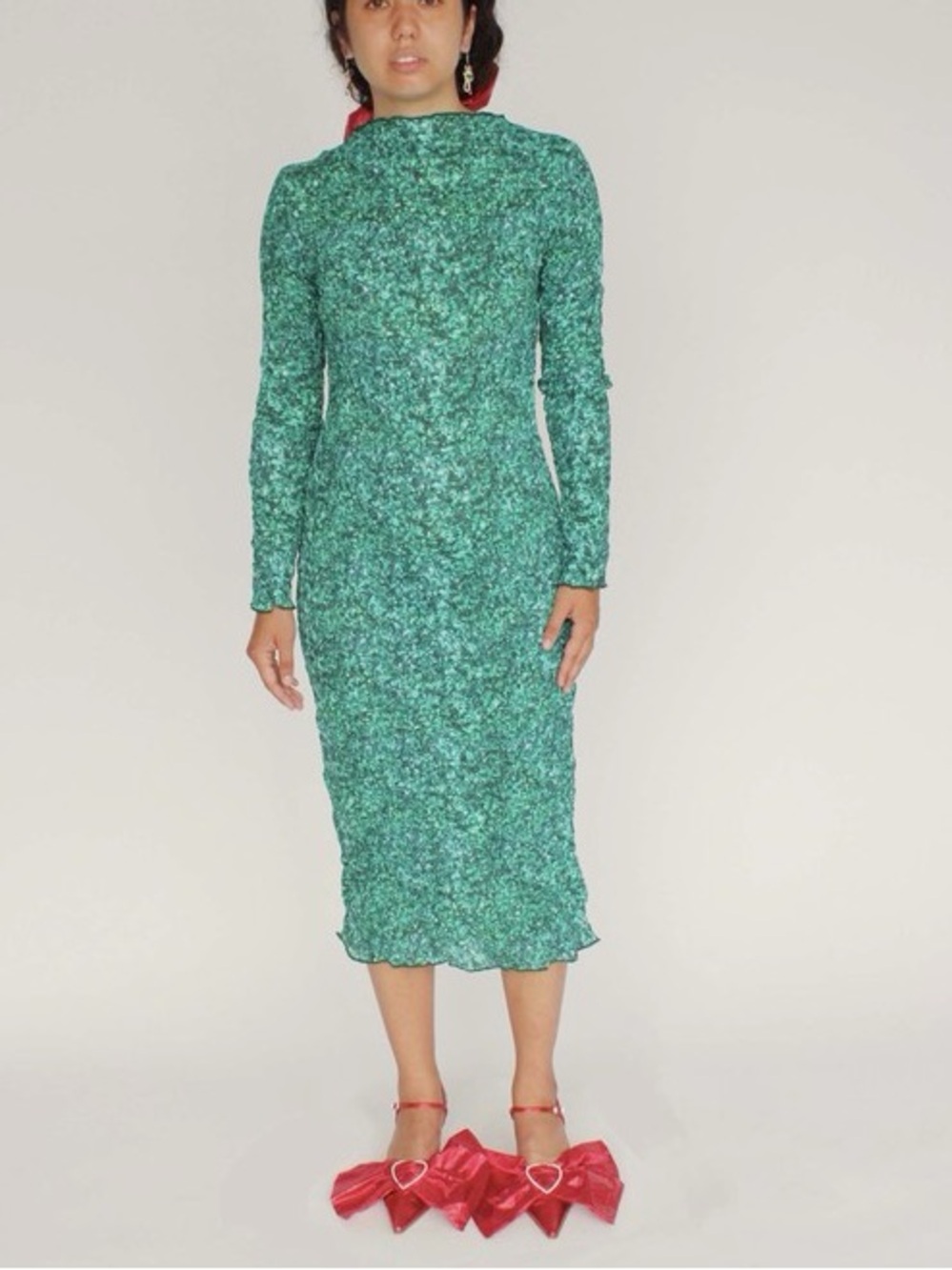 Tyler McGillivary Lucia Silk Blend Dress in a green glitter print Size Medium